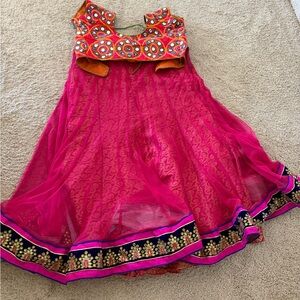 Embroidered Fuchsia Lehenga with Contrasting Mirror-Work Blouse